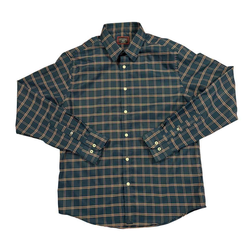 UNTUCKit Tayson‎ Slim Fit Shirt Mens Medium Navy Plaid Long Sleeve 41079